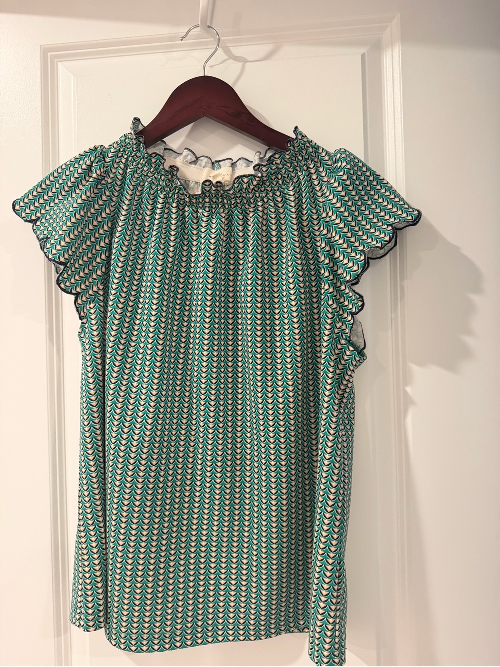MELLODAY Green Printed Ruffle-Trim Cap Sleeve Blouse